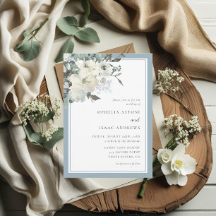 Classic Elegant Dusty Blue Ivory Floral Wedding Invitation