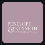 Classic Elegant Dusty Purple Custom Wedding Names Square Sticker<br><div class="desc">Classic Elegant Dusty Purple Typography Custom Wedding Names Square Sticker</div>