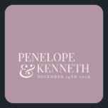 Classic Elegant Dusty Purple Custom Wedding Names Square Sticker<br><div class="desc">Classic Elegant Dusty Purple Typography Custom Wedding Names Square Sticker</div>