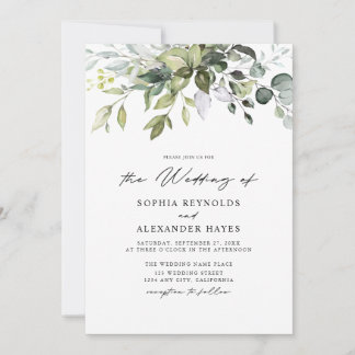 Classic Elegant Eucalyptus Leaves & Script Wedding Invitation