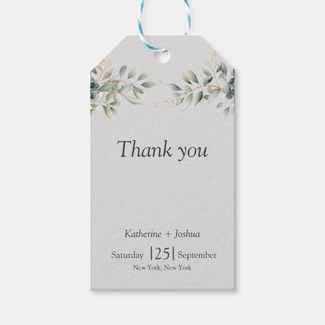 Classic Elegant Eucalyptus Wedding Gift Tags (Front)