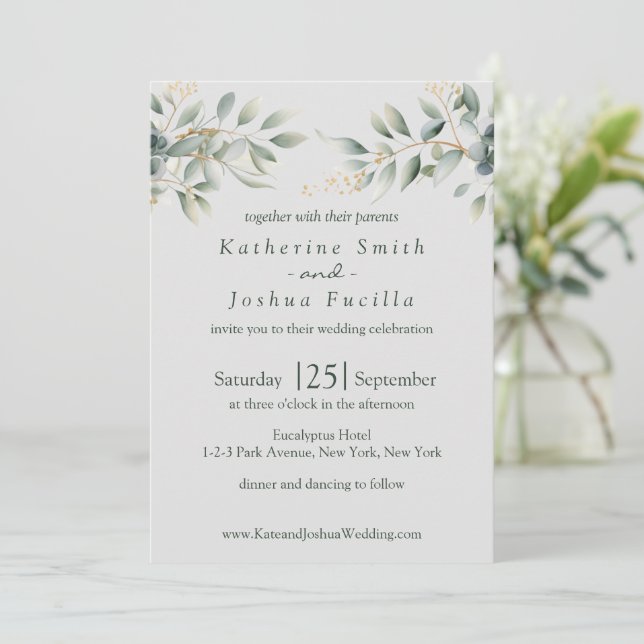 Classic Elegant Eucalyptus Wedding Invitation (Standing Front)