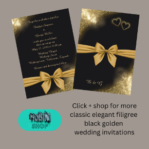 classic elegant filigree black golden wedding invitation