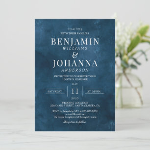 Classic Elegant Floral Blue Watercolor Wedding Invitation