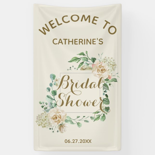 Classic Elegant Floral Bridal Shower Welcome Banner (Vertical)