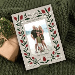 Classic Elegant Floral Frame Christmas Photo Holiday Card<br><div class="desc">This gorgeous holiday photo card conjures up all the cozy Christmas feelings, boasting a hand drawn floral frame in traditional Christmas colours of deep green, burgundy red, and ivory over a custom colour background (shown in sand beige). The back of the card contains more text templates for a personalized message,...</div>