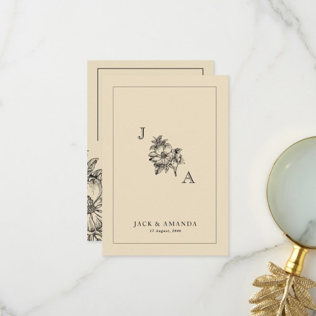 Classic Elegant Floral Logo Wedding RSVP Cards (Front/Back In Situ)