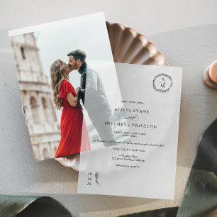 Classic Elegant Floral Monogram Wedding Vellum Invitations