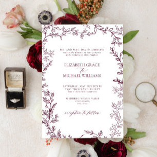 Classic Elegant Formal Burgundy Leafy Wedding Invitation