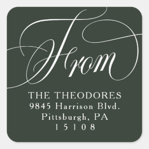 Classic elegant from hunter green return address square sticker