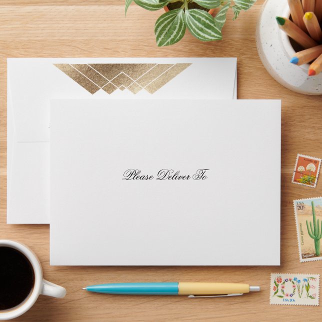 Classic Elegant Geometric Return Address Wedding Envelope (Desk)