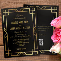 Classic Elegant Gold Black QR RSVP Wedding