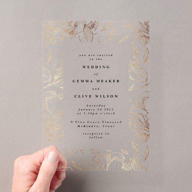 Classic Elegant Gold Botanical Wedding Acrylic Invitations (Insitu (Handheld))