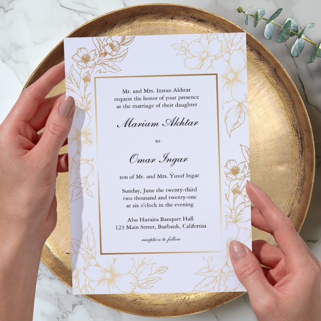 Classic Elegant Gold Floral Islamic Muslim Wedding Invitation (Creator Uploaded)
