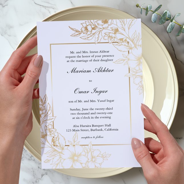 Classic Elegant Gold Floral Islamic Muslim Wedding Invitation (Creator Uploaded)