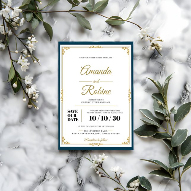 Classic Elegant Gold Frame Wedding Invitation (Creator Uploaded)