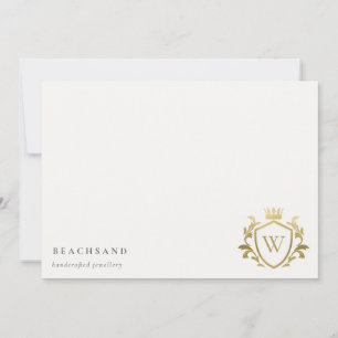 Classic Elegant Gold Monogram Floral Crown Crest Card