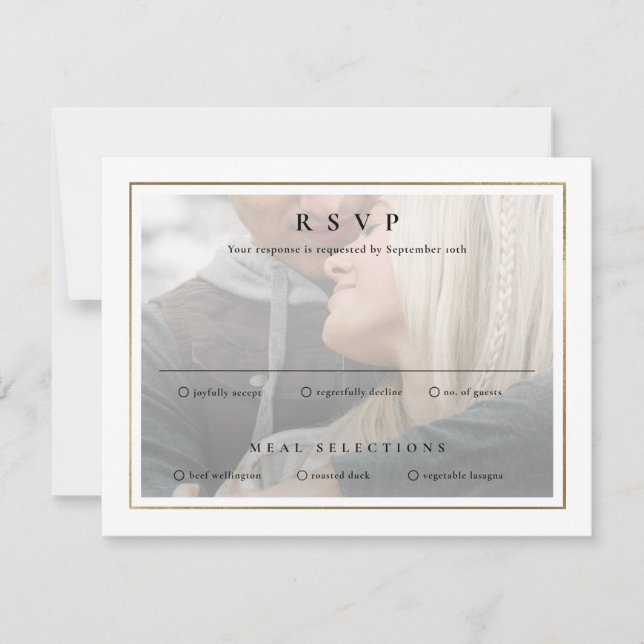 Classic Elegant Gold Photo Wedding RSVP Card (Front)