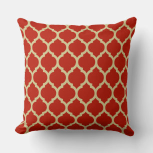 CLASSIC ELEGANT Golden Red Quatrefoil Pattern Throw Pillow