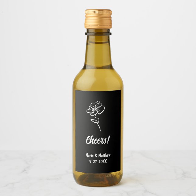 Classic & Elegant Gothic Black Floral Sketch Wine Label (Front)
