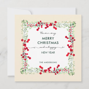 Classic Elegant Green Red Winter Foliage Christmas Holiday Card