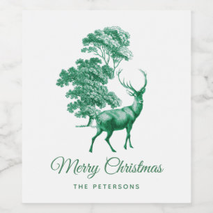 Classic Elegant Green Toile Deer in Forest Wine Label