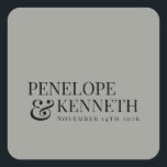 Classic Elegant Grey Custom Wedding Names Square Sticker<br><div class="desc">Classic Elegant Typography Custom Wedding Names Square Sticker in Grey</div>