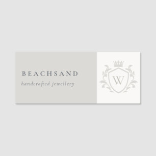 Classic Elegant Grey Monogram Floral Crown Crest Name Tag