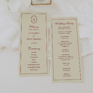 Classic Elegant Ivory Monogram Wedding Ceremony Program
