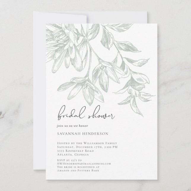Classic Elegant Line Drawn Floral Bridal Shower Invitation (Front)