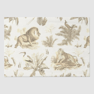Classic Elegant Lion Tiger Beige Toile  Tissue Paper