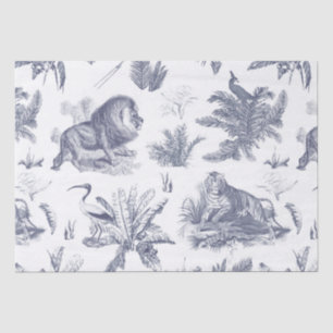 Classic Elegant Lion Tiger Blue Toile Tissue Paper