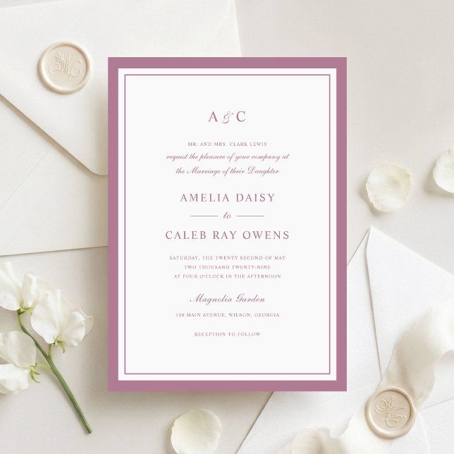 Classic Elegant Mauve Border Frame Wedding Invitation (Creator Uploaded)