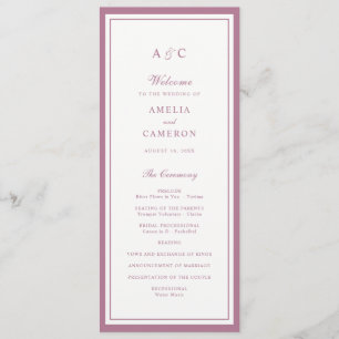 Classic Elegant Mauve Rose Frame Wedding Program
