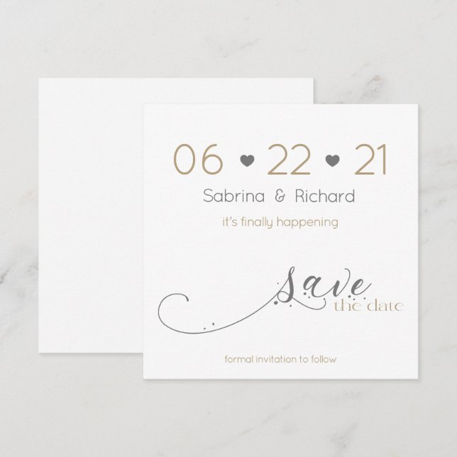 Classic Elegant Minimalist Gold Grey Save the Date Invitation (Front/Back)