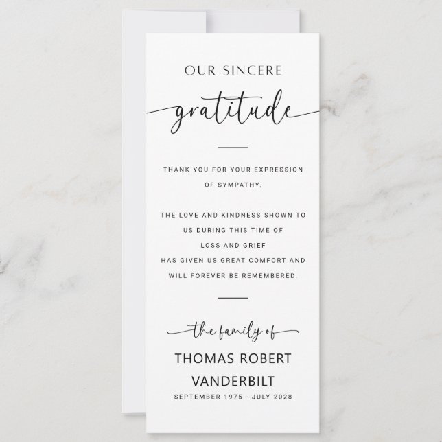 Classic Élégant Minimaliste Funéraire Merci Cartes (Devant)
