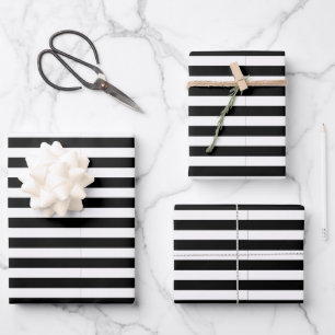 Classic Elegant Modern Black and White Striped Wrapping Paper Sheet