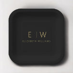 Classic Elegant Modern Minimalist Black Gold Paper Plate<br><div class="desc">Elevate your dining experience with our Classic Elegant Modern Minimalist Monogram Plate. Meticulously designed, this plate seamlessly blends timeless sophistication with contemporary minimalism, adding a touch of refined elegance to your table settings. Crafted with precision and attention to detail, this plate is more than just dinnerware; it's a personalized statement...</div>