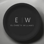 Classic Elegant Modern Minimalist Black White Paper Plate<br><div class="desc">Elevate your dining experience with our Classic Elegant Modern Minimalist Monogram Plate. Meticulously designed, this plate seamlessly blends timeless sophistication with contemporary minimalism, adding a touch of refined elegance to your table settings. Crafted with precision and attention to detail, this plate is more than just dinnerware; it's a personalized statement...</div>