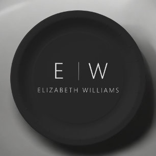Classic Elegant Modern Minimalist Black White Paper Plate