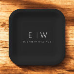 Classic Elegant Modern Minimalist Black White Paper Plate<br><div class="desc">Elevate your dining experience with our Classic Elegant Modern Minimalist Monogram Plate. Meticulously designed, this plate seamlessly blends timeless sophistication with contemporary minimalism, adding a touch of refined elegance to your table settings. Crafted with precision and attention to detail, this plate is more than just dinnerware; it's a personalized statement...</div>