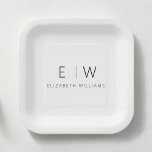 Classic Elegant Modern Minimalist Black White Paper Plate<br><div class="desc">Elevate your dining experience with our Classic Elegant Modern Minimalist Monogram Plate. Meticulously designed, this plate seamlessly blends timeless sophistication with contemporary minimalism, adding a touch of refined elegance to your table settings. Crafted with precision and attention to detail, this plate is more than just dinnerware; it's a personalized statement...</div>