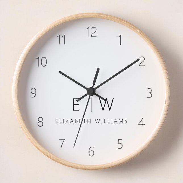 Classic Elegant Modern Minimalist Monogram Name Clock (Creator Uploaded)