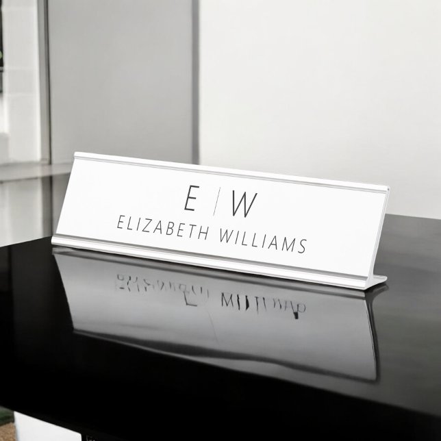 Classic Elegant Modern Minimalist Monogram Name Desk Name Plate (Creator Uploaded)