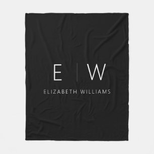Classic Elegant Modern Minimalist Monogram Name Fleece Blanket