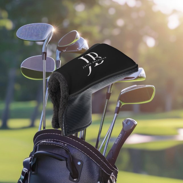 Classic Elegant Monogram and Name Black Golf Head Cover (Creator Uploaded)