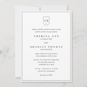 Classic Elegant Monogram Black Crest Wedding Invitation