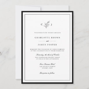 Classic elegant monogram leaf wedding invitation