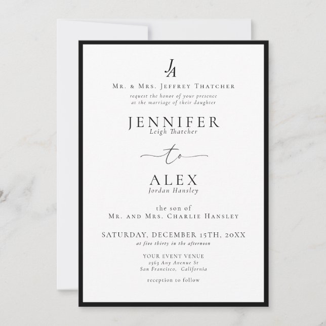 Classic Elegant Monogram Wedding Invitation (Front)