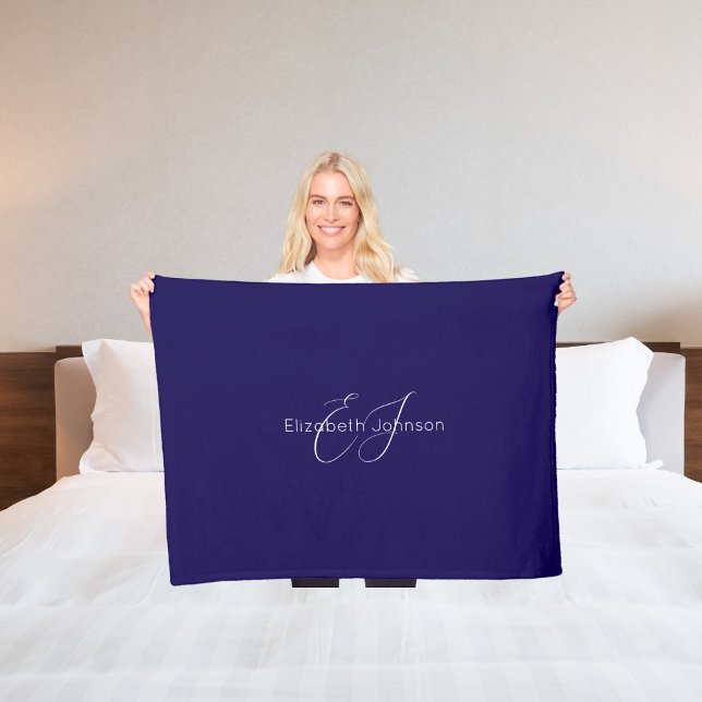 classic elegant name customized blue and white fleece blanket (Creator Uploaded)
